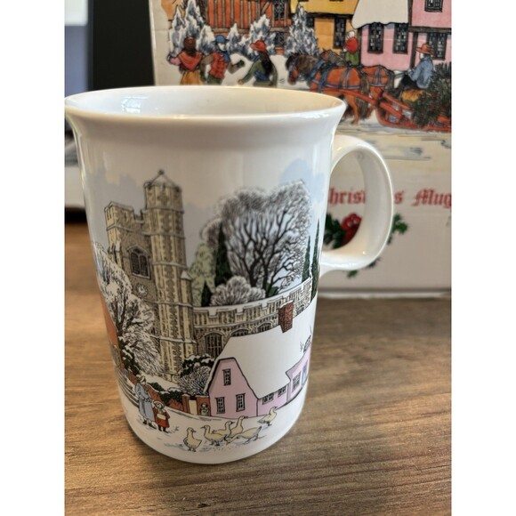 DUNOON 4 Christmas Mugs Scotland Victorian Prints w/ Box Fine White bone china - Picture 11 of 16
